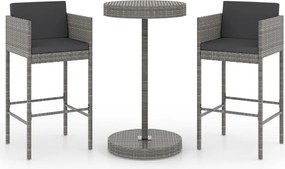 vidaXL 3 részes szürke polyrattan kerti bárszett párnákkal