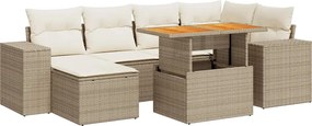 vidaXL 7 részes bézs polyrattan kerti ülőgarnitúra párnákkal