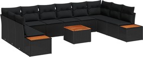 vidaXL Kerti Kanapé Szett párnával tárolóval 10 pcs Fekete Polyrattan