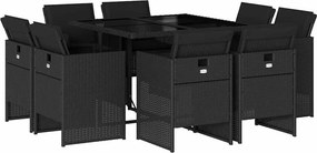 vidaXL 9 részes fekete polyrattan kerti étkezőgarnitúra párnákkal