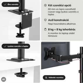 Monitor- és laptopállvány 2 az 1-ben fekete: MARK