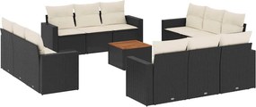 vidaXL 13 részes fekete polyrattan kerti ülőgarnitúra párnákkal