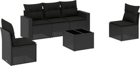 vidaXL 6 részes fekete polyrattan kerti ülőgarnitúra párnákkal