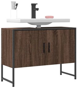 barna tölgy szerelt fa fürdőszobai mosdószekrény 80x33x60 cm