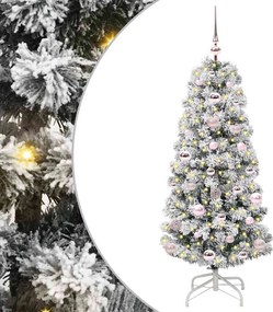 vidaXL Műanyag Hajtogatós Karácsonyfa 150 LED-del Zöld és Fehér 120 cm
