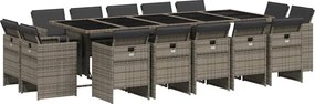 vidaXL 15 részes szürke polyrattan kerti étkezőgarnitúra párnákkal
