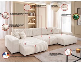 Krémszínű kordbársony kinyitható-tárolóhelyes (U alakú) sarokkanapé Sarina – Ropez