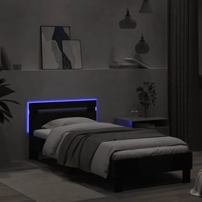 fekete ágykeret fejtámlával és LED-világítással 90 x 200 cm