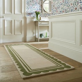 Zöld-natúr színű kézi szövésű gyapjú futószőnyeg 80x230 cm Lois Scallop – Flair Rugs