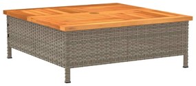 szürke polyrattan és akácfa kerti asztal 70 x 70 x 25 cm