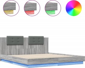 vidaXL szürke sonoma ágykeret fejtámlával és LED-ekkel 160 x 200 cm