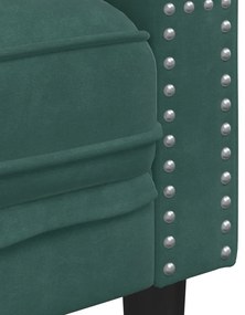 3 személyes sötétzöld bársony Chesterfield kanapé párnákkal