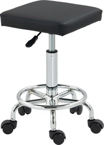 HOMCOM Forgó Bárszék Kerekekkel, Magasságállítás 50-66 cm, Párnázott Műbőr Ülés, Lábpihentető, Fekete | Aosom