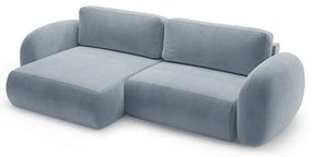 Szürkéskék bársony kinyitható-tárolóhelyes sarokkanapé Tonale – Cosmopolitan Design