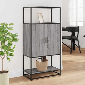 Highboard szürke sonoma 68x35x139 cm gépelt fa és fém
