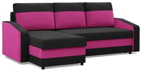 Hewlet sarokkanapé, 2 ágyneműtartóval, szövet anyag, univerzális oldal, bonell töltet, fekete - rózsaszín