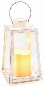 antik fehér fém lámpás ledes gyertyával - 17,5x10x10 cm