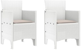 vidaXL Kerti Szék párnával 2 pcs Fehér 53 x 49 x 85 cm Polipropilén