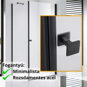Stuxi Bari Black 100x80 aszimmetrikus nyílóajtós zuhanykabin 6 mm vízlepergető biztonsági üveggel, matt fekete