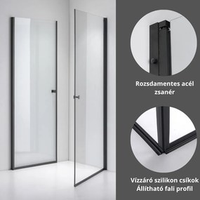 Stuxi Bari Duo Black 70x90 aszimmetrikus 2 nyíló ajtós zuhanykabin 6 mm vízlepergető biztonsági üveggel, matt fekete