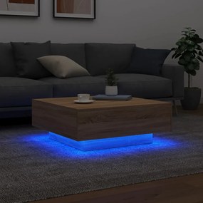 Sonoma tölgy színű dohányzóasztal LED-lámpákkal 80 x 80 x 31 cm