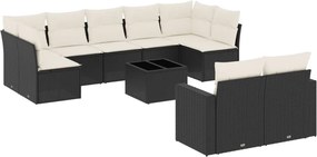 vidaXL 10 részes fekete polyrattan kerti ülőgarnitúra párnákkal