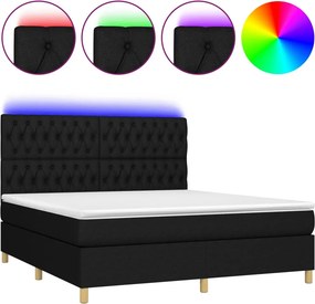 vidaXL fekete szövet rugós és LED-es ágy matraccal 180 x 200 cm