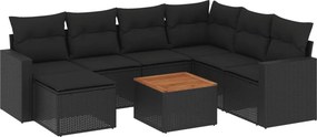 vidaXL 8 részes fekete polyrattan kerti ülőgarnitúra párnákkal