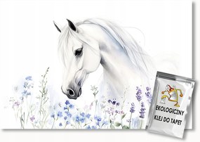 Fotótapéta Flizelina Fehér Ló Virágok Levendula Nefelejcs 400x280 ragasztó