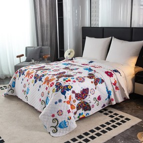 Ágytakaró SZÍNES LEPKE fehér Méret: 220 x 240 cm