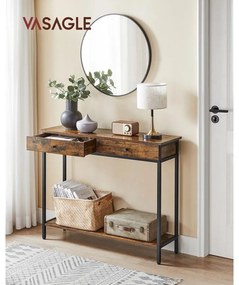 VASAGLE konzolasztal, kanapéasztal 2 fiókkal, vintage barna–fekete színben