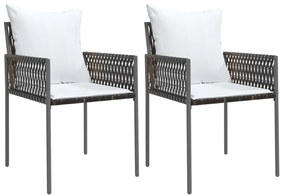 2 db barna polyrattan kerti szék párnával 54 x 61 x 83 cm