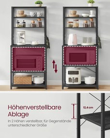 Konyhai állvány, álló polc, mikróállvány, szürke–fekete, 40×60×167 cm