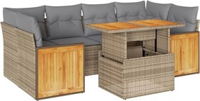 vidaXL 7 részes bézs polyrattan akácfa kerti ülőgarnitúra párnákkal
