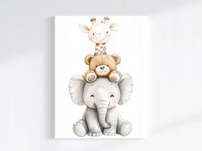 Vászonkép Canvas Akvarell Állatok Elefánt Mackó Zsiráf Portré 60x80
