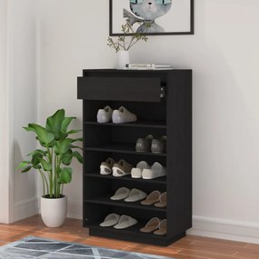 fekete tömör fenyőfa cipősszekrény 60 x 34 x 105 cm