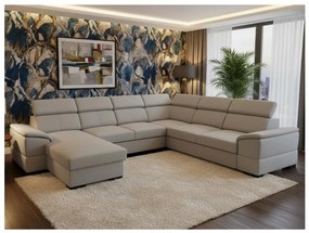 Kihúzható ülőgarnitúra univerzális U-formájú sarokkal és tárolóhellyel GRANADA világosszürke