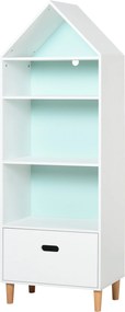 HOMCOM Gyermek Könyvespolc Fából Készült Könyvespolc Gyerekeknek 4 Polccal és 1 Fiókkal, 2 Színsém, Kompakt Méret (50x30x142 cm) - Fehér | Aosom