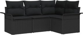 vidaXL Kerti Kanapé Szett párnával 4 pcs Fekete polirattan