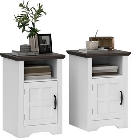 HOMCOM 2 db oldalsó asztal a nappaliba éjjeli szekrényekhez, pajta stílusú ajtóval és nyitott polccal, kicsi rusztikus kávézóasztalok hálószobához, fe