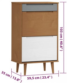 MOLDE barna tömör fenyőfa cipőszekrény 59,5 x 35 x 103 cm