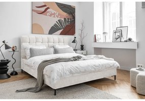 Krémszínű kárpitozott franciaágy ágyráccsal 160x200 cm Eve – Miuform