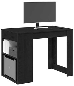 íróasztal fiókkal polccal fekete tölgy 102x62x77,5cm gépelt fa