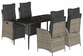 vidaXL 5 részes szürke polyrattan kerti étkezőgarnitúra párnával