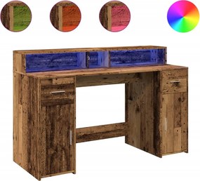 vidaXL antik fa színű szerelt fa íróasztal LED-ekkel 140 x 55 x 91 cm