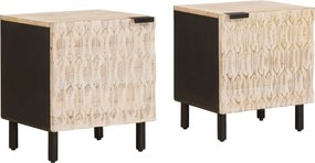 vidaXL Éjjeliszekrény 2 pcs Fehér 40 x 33 x 46 cm Tömör Mangófát