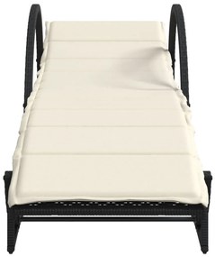 Fekete polyrattan napozóágy párnával 60 x 199 x 42 cm
