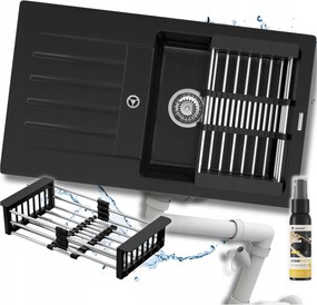 Trix egymedencés gránit mosogató fekete csepegtető szifon szett