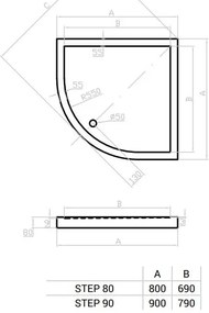 Favorit ULTRA SLIM zuhanytálca íves - szaniter akril - leeresztővel - szifonnal - 80 x 80 cm