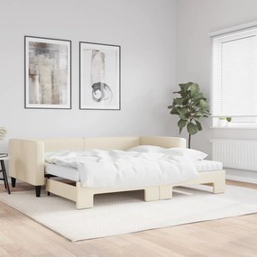 krémszínű kihúzható szövet heverő matracokkal 100x200 cm